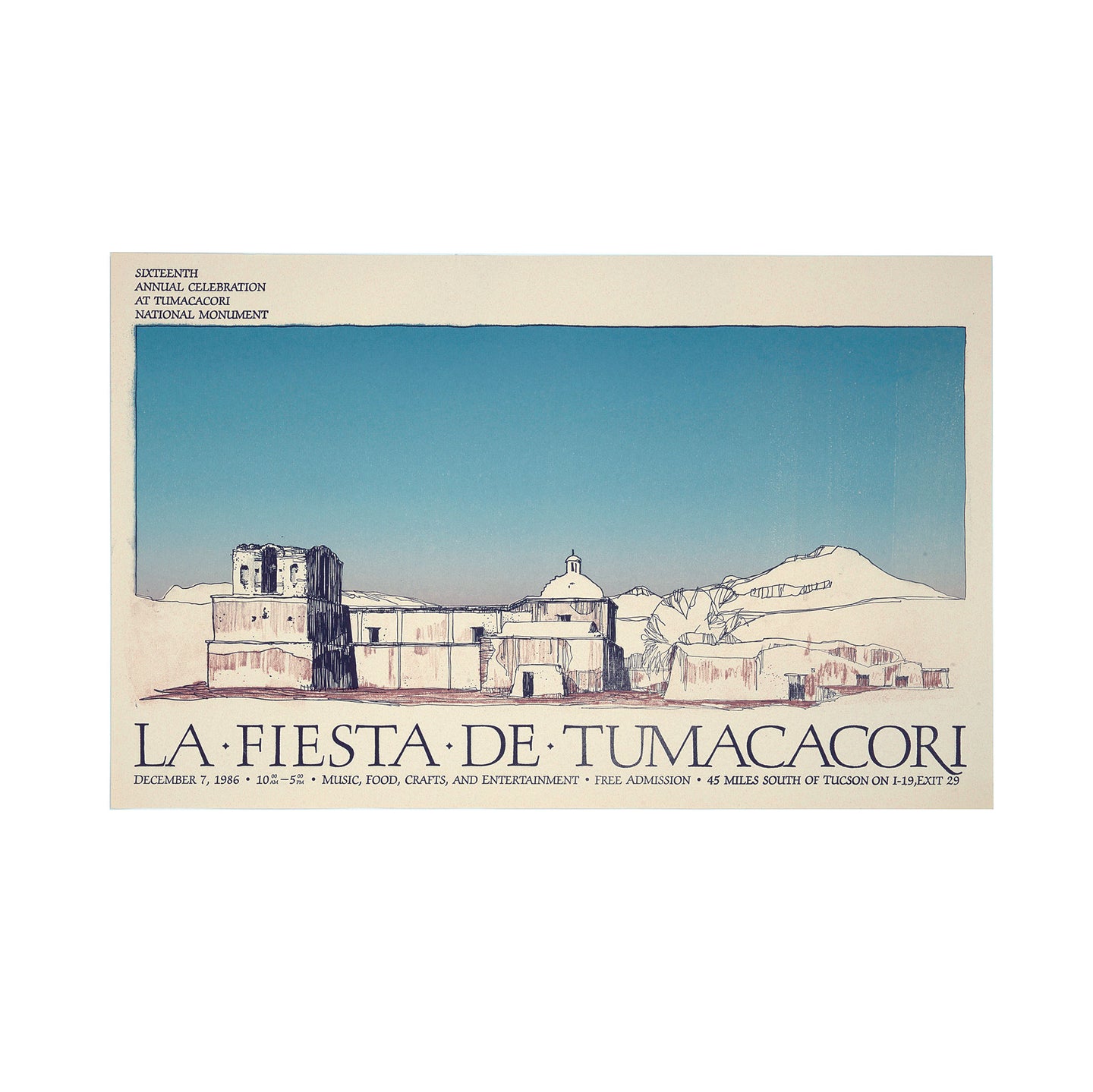Tumacacori 16th Fiesta Poster engraving, Tumacacori National Historical Park, Arizona