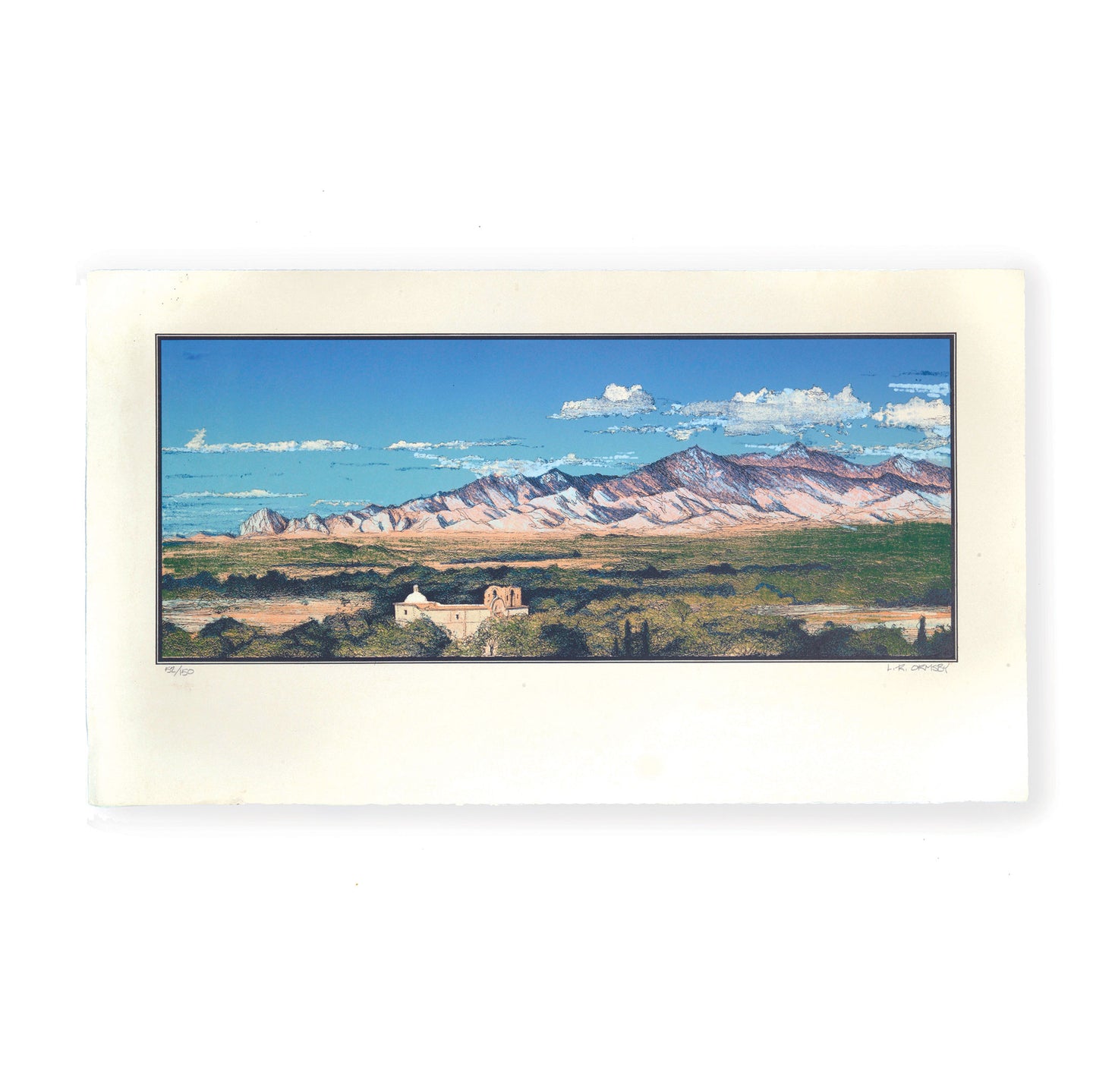 Tumacacori Valley scene lithograph, Tumacacori National Historical Park, Arizona